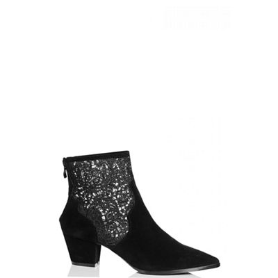 Black lace sides faux suede ankle boots
